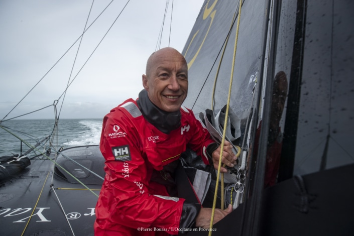 OFF La Trinité sur Mer – October 6: French skippers Armel Tripon sailing on the Imoca l’Occitane, training prior for the vendee globe, on October 6, 2020, off La Trinité dur Mr, South Brittany, France – Photo Pierre Bouras / L’occitane en Provence