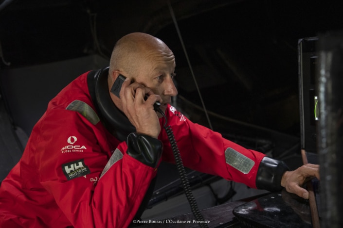 OFF La Trinité sur Mer – October 6: French skippers Armel Tripon sailing on the Imoca l’Occitane, training prior for the vendee globe, on October 6, 2020, off La Trinité dur Mr, South Brittany, France – Photo Pierre Bouras / L’occitane en Provence