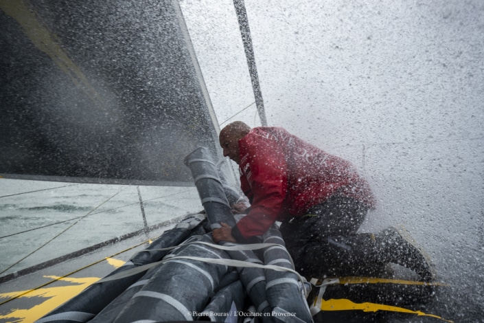 OFF La Trinité sur Mer – October 6: French skippers Armel Tripon sailing on the Imoca l’Occitane, training prior for the vendee globe, on October 6, 2020, off La Trinité dur Mr, South Brittany, France – Photo Pierre Bouras / L’occitane en Provence